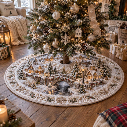 Snowy Christmas Village Christmas Quilted Tree Skirt SN0DV904
