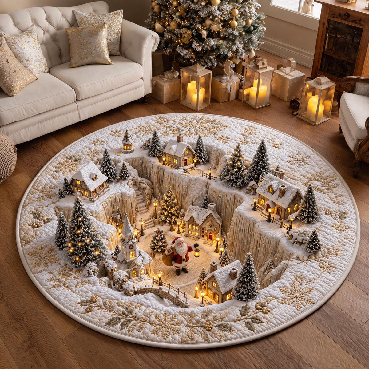 Snowy Christmas Village Quilted Round Mat SN0DV748
