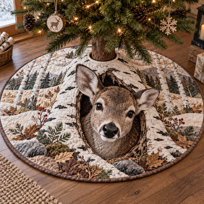 Snowy Deer Christmas Quilted Tree Skirt SN0TD634