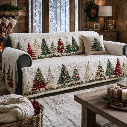 Snowy Evergreen Grove Quilted Sofa Cover SN0DV172