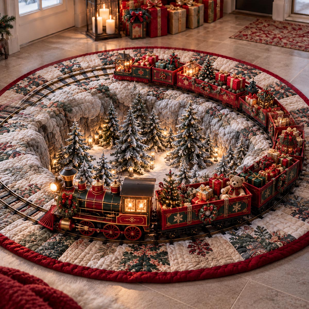Snowy Forest Railway Quilted Round Mat SN0DV765