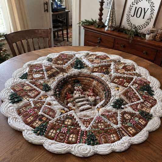 Snowy Gingerbread Town Custom Shape Quilted Table Topper SN0PT980