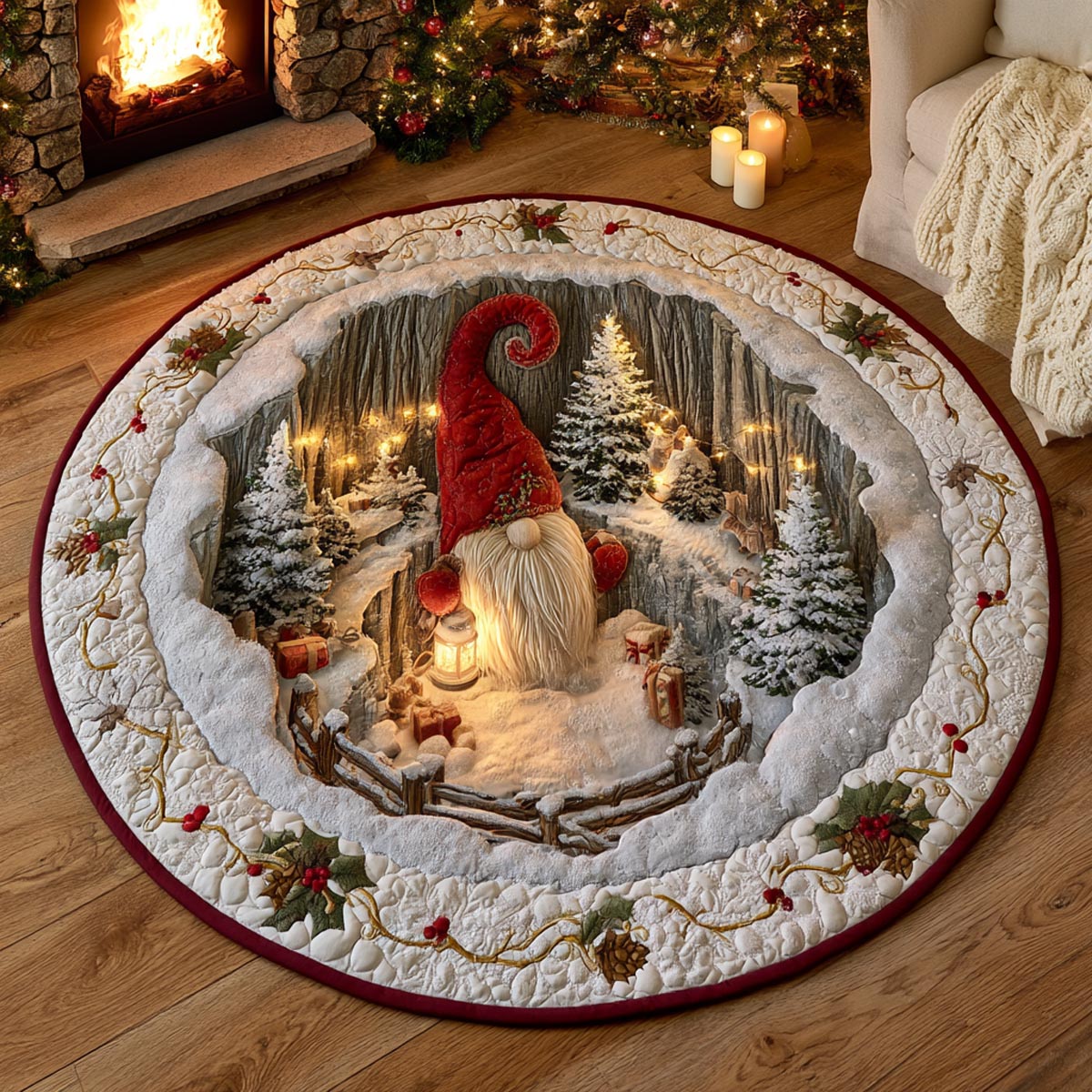 Snowy Gnome Hideaway Quilted Round Mat SN0DV707