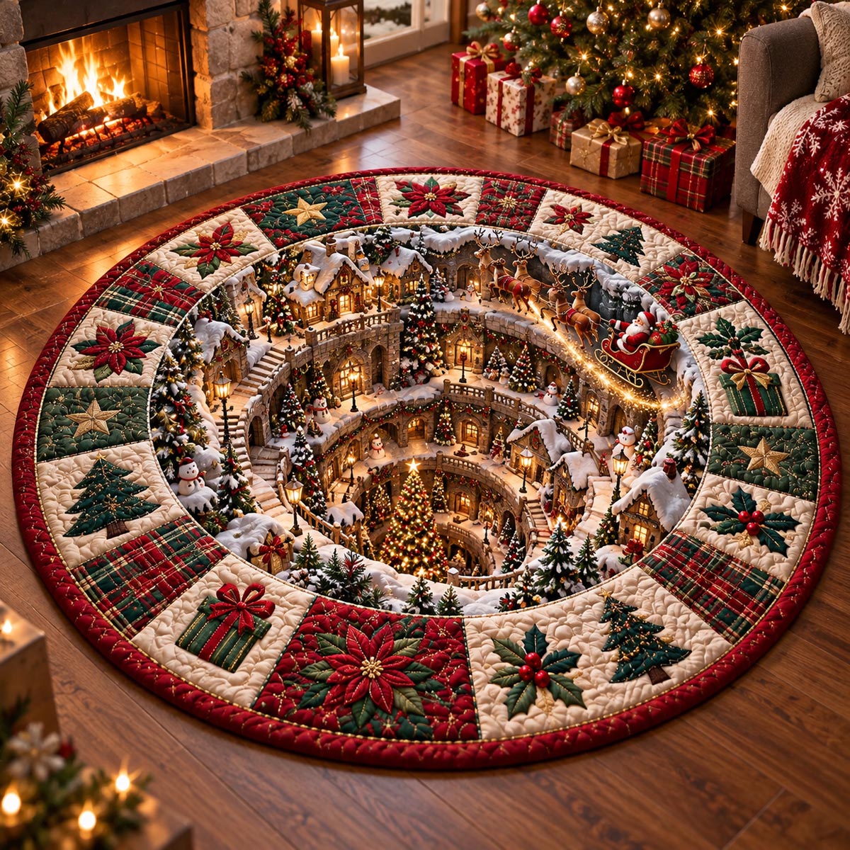 Snowy Holiday Village Quilted Round Mat SN0DV822