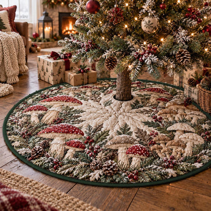 Snowy Mushroom Meadow Christmas Quilted Tree Skirt SN0DV924