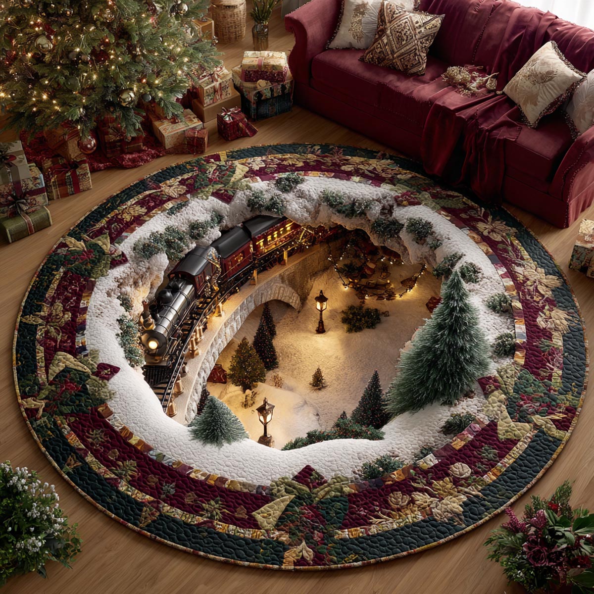 Snowy Night Railway Quilted Round Mat SN0DV759