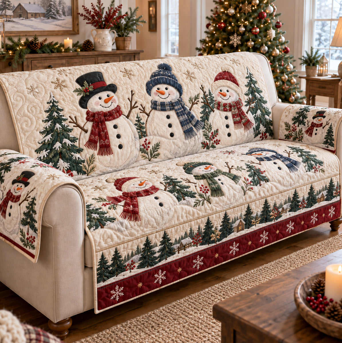 Snowy Noel Quilted Sofa Cover SN0TV305