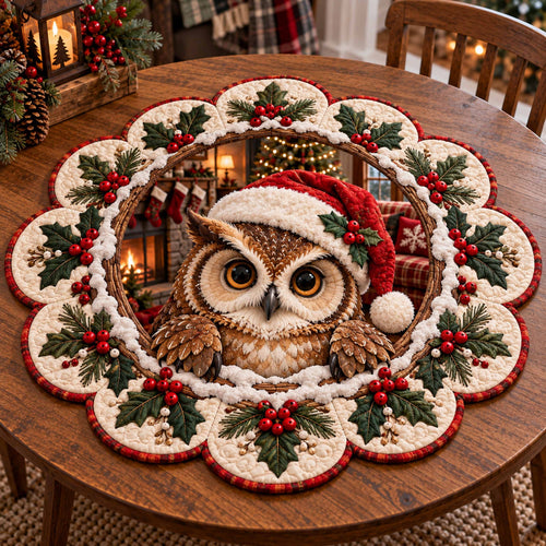 Snowy Owl Custom Shape Quilted Table Topper SN0TD925