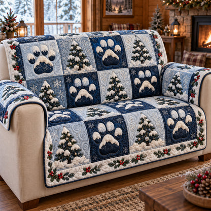 Snowy Paw Prints Quilted Sofa Cover SN0TV389