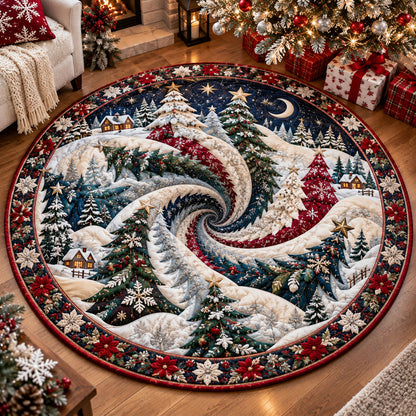 Snowy Pine Forest Whirl Quilted Round Mat SN0PT1368