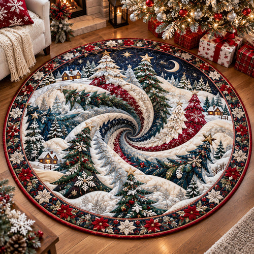 Snowy Pine Forest Whirl Quilted Round Mat SN0PT1368