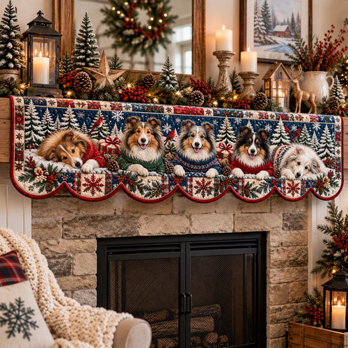 Snowy Pine Sheltie Pals Quilted Mantel Scarf SN0PT1423