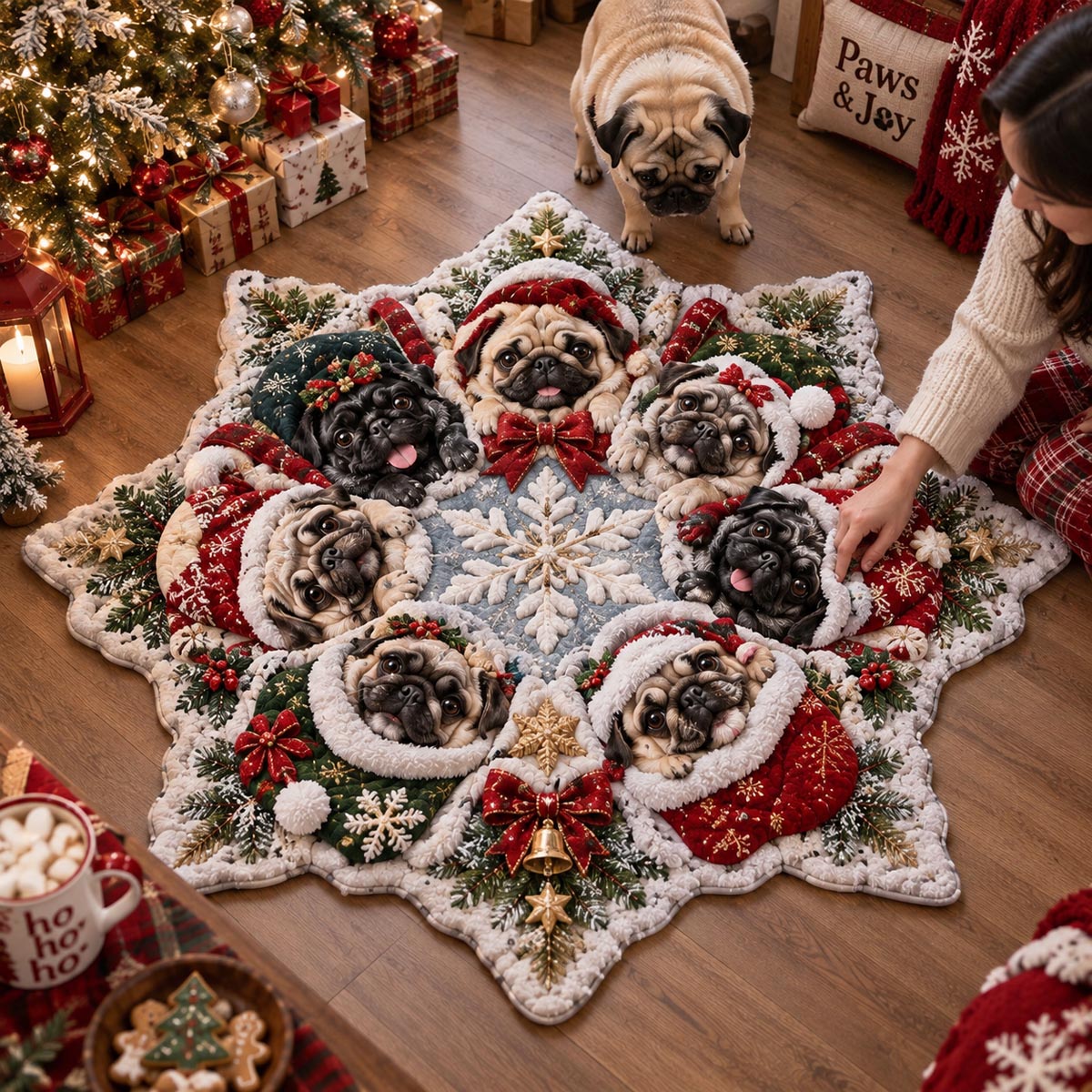 Snowy Pug Gathering Custom Shape Area Rug SN0DV794