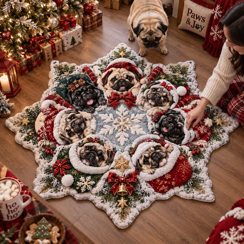 Snowy Pug Gathering Custom Shape Area Rug SN0DV794