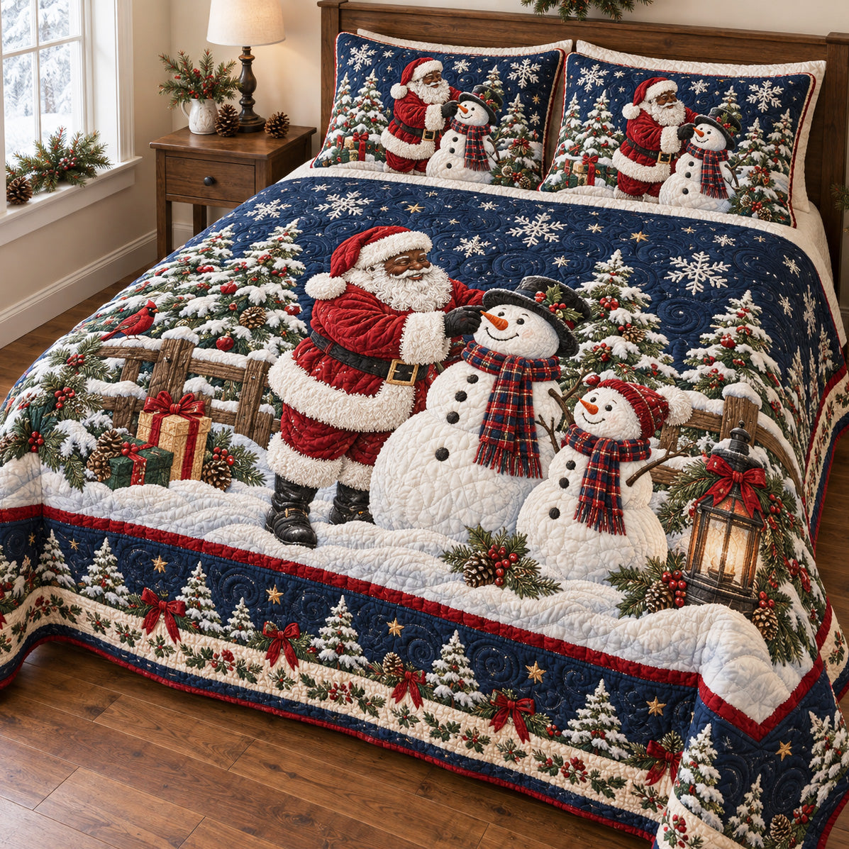 Snowy Santa 3-Piece Quilted Bedding Set SN0TV339