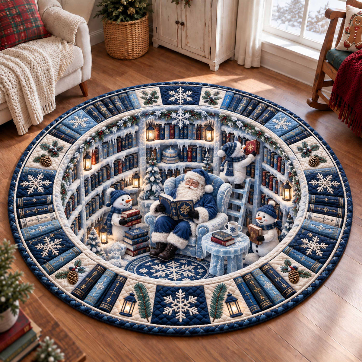 Snowy Santa Hidden Library Quilted Round Mat SN0TD902