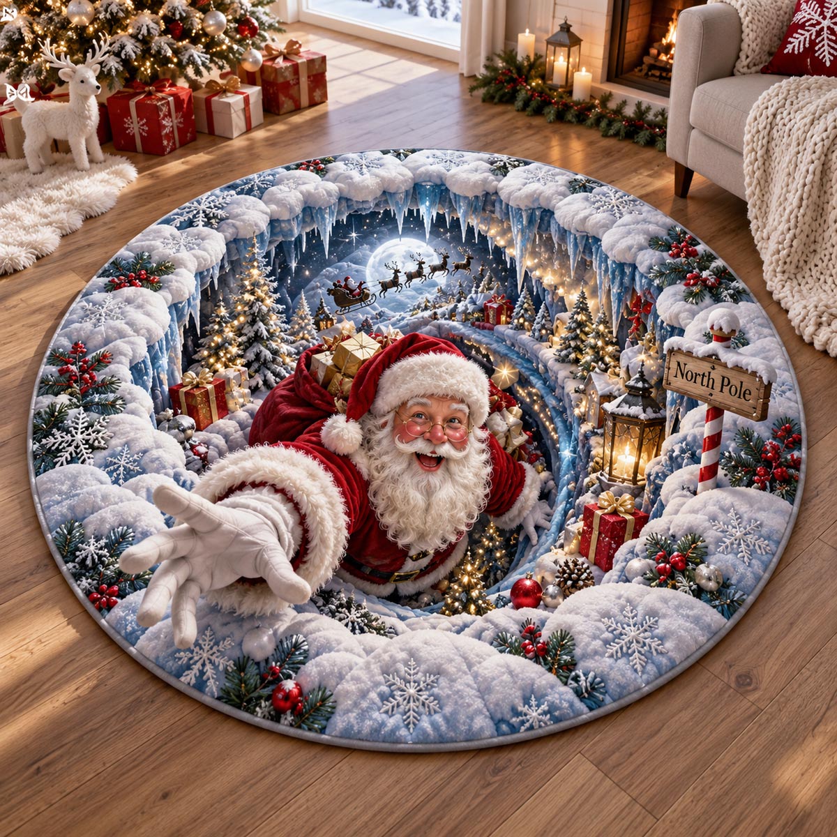 Snowy Santa Shortcut Quilted Round Mat SN0DV892