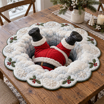 Snowy Santa Surprise Custom Shape Quilted Table Topper SN0TV468