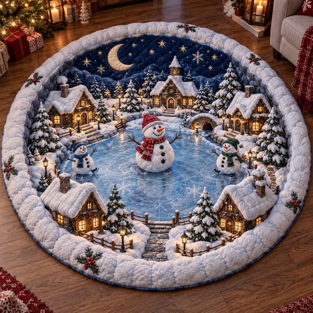 Snowy Santa Village Quilted Round Mat SN0TV442