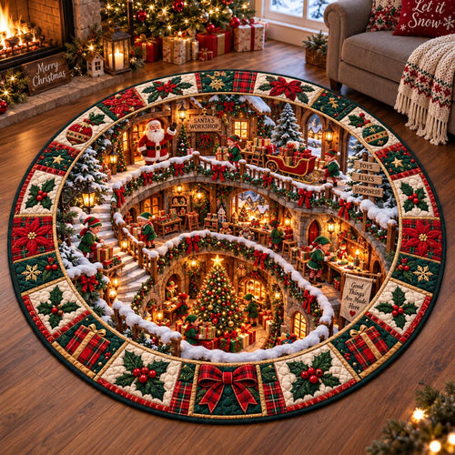Snowy Santa Wonderland Quilted Round Mat SN0DV836