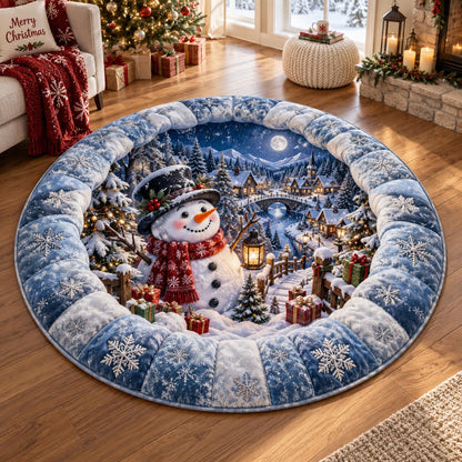 Snowy Snowman Village Quilted Round Mat SN0DV899