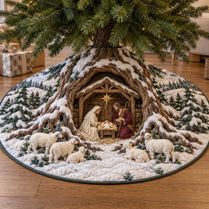 Snowy Stable Nativity Quilted Tree Skirt SN0TV1070