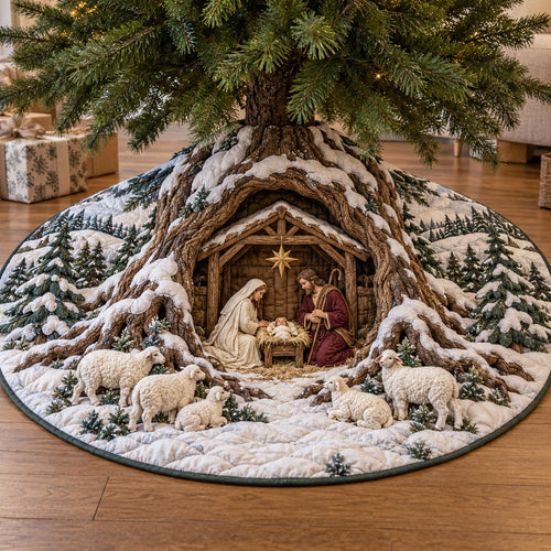 Snowy Stable Nativity Quilted Tree Skirt SN0TV1070