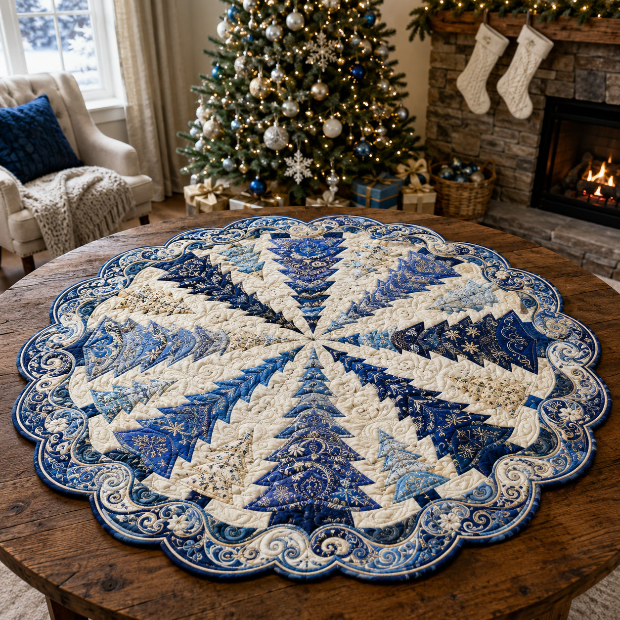 Snowy Star Custom Shape Quilted Table Topper SN0TV111