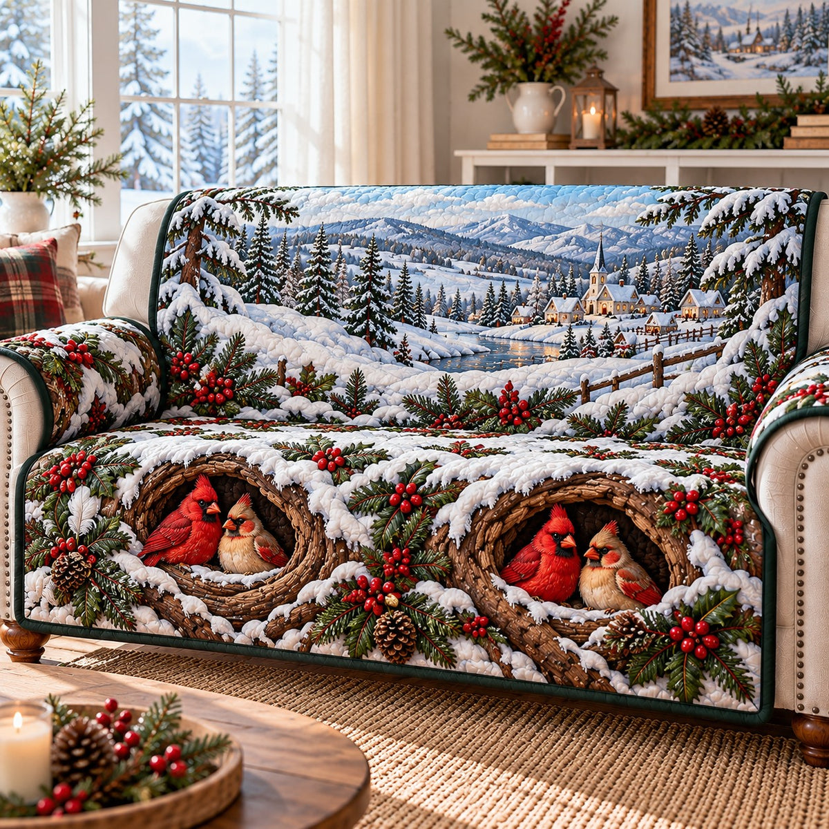 Snowy Village Hollow Quilted Sofa Cover SN0TD1347