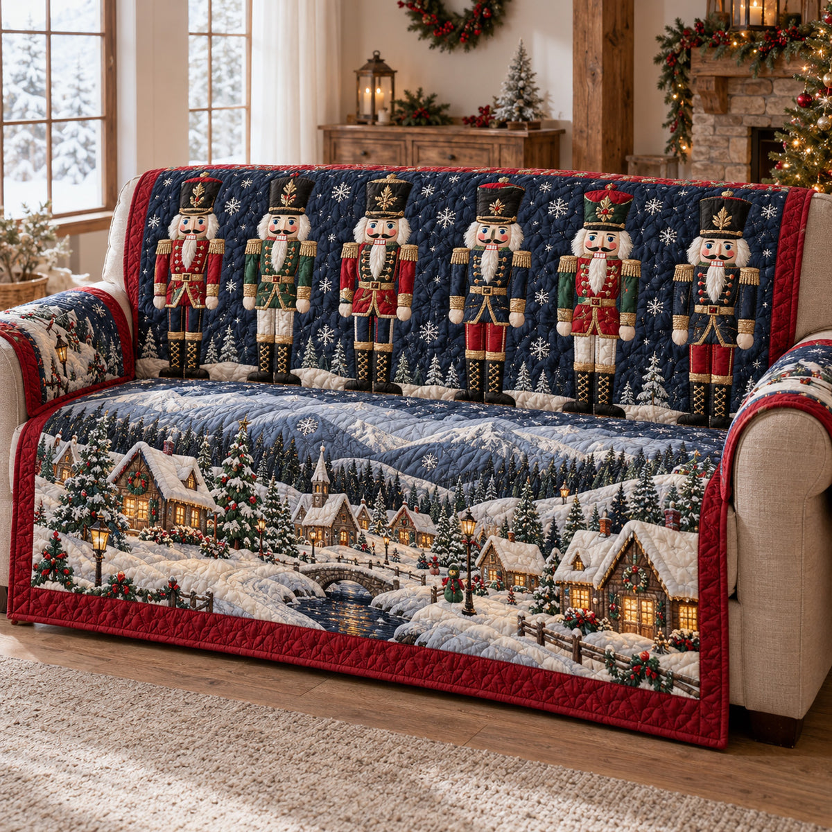 Snowy Village Quilted Sofa Cover SN0TV884