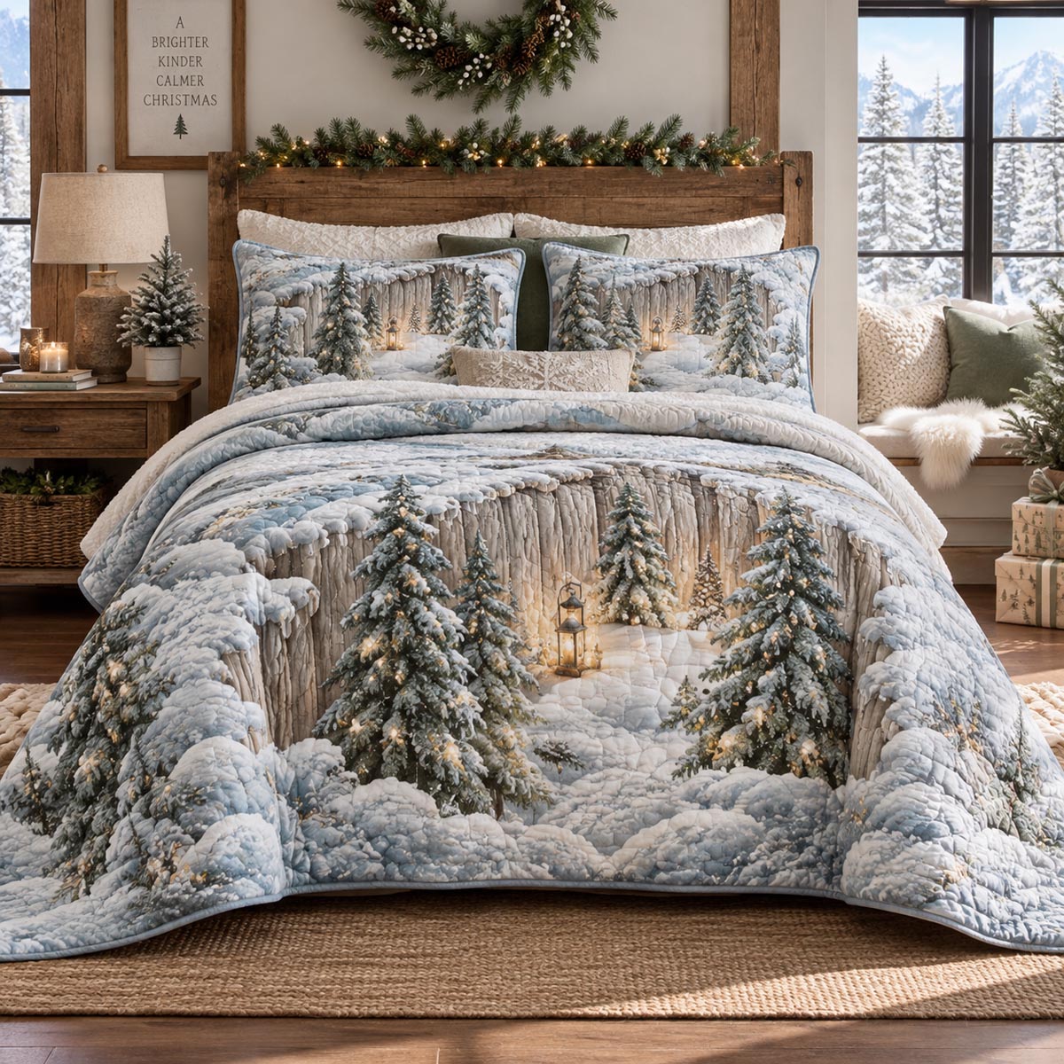 Snowy Woodland Retreat 3-Piece Quilted Bedding Set SN0DV927