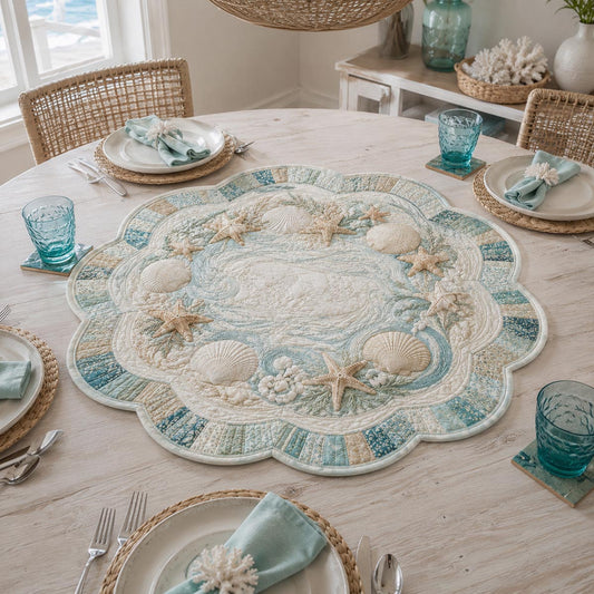 Soft Aqua Shell Wreath Custom Shape Quilted Table Topper SN0DV534
