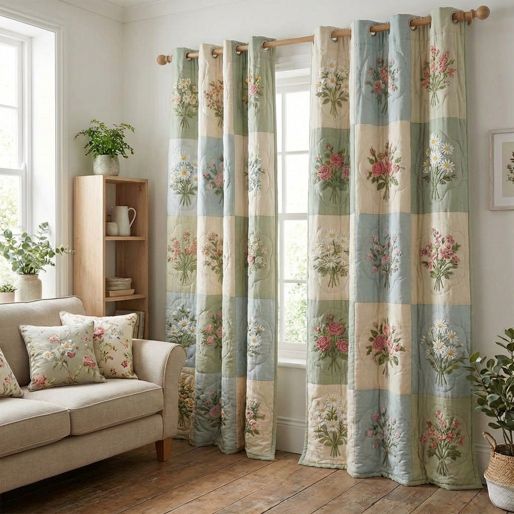 Soft Meadow Bloom Quilted Curtains NCU0TVN011