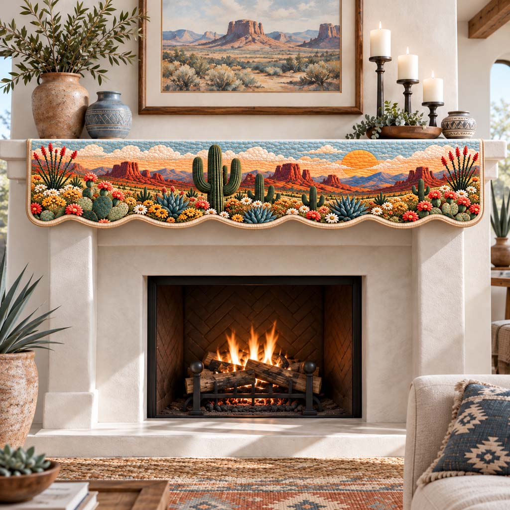 Sonoran Sunrise Cactus Quilted Mantel Scarf SN0HH0977