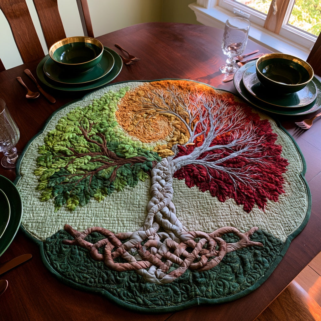 Split Foliage Custom Shape Quilted Table Topper NCU0LV294