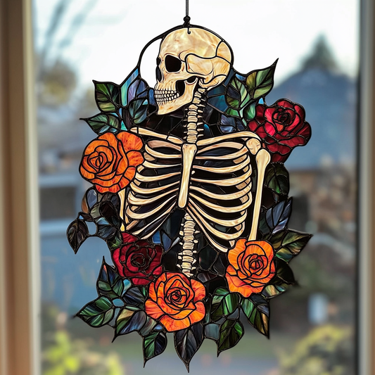 Spooky Floral Skeleton - Window Hanging Suncatcher NCU0PD118