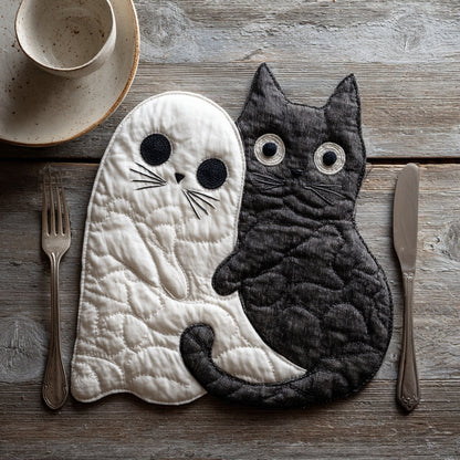 Spooky Ghost Cat Custom Shape Quilted Placemat NCU0LV042