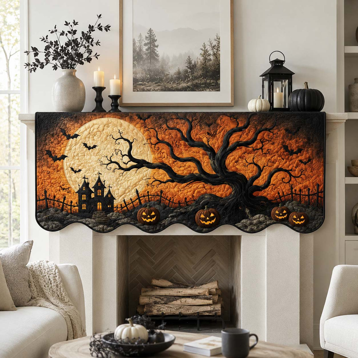 Spooky Twisted Woodland Quilted Mantel Scarf SN0HH0216
