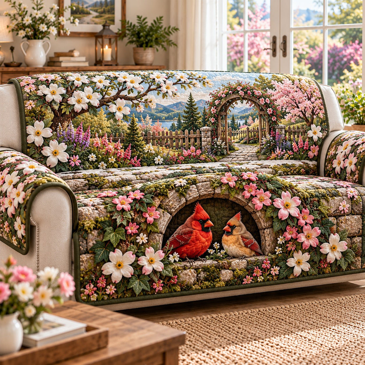 Spring Garden Archway Quilted Sofa Cover SN0TD1355