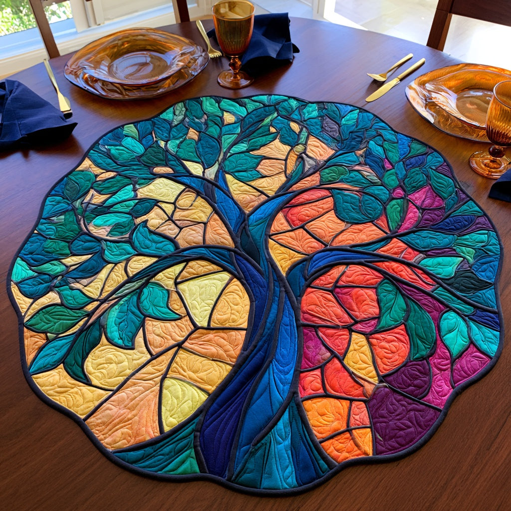 Stained Glass Custom Shape Quilted Table Topper NCU0LV287