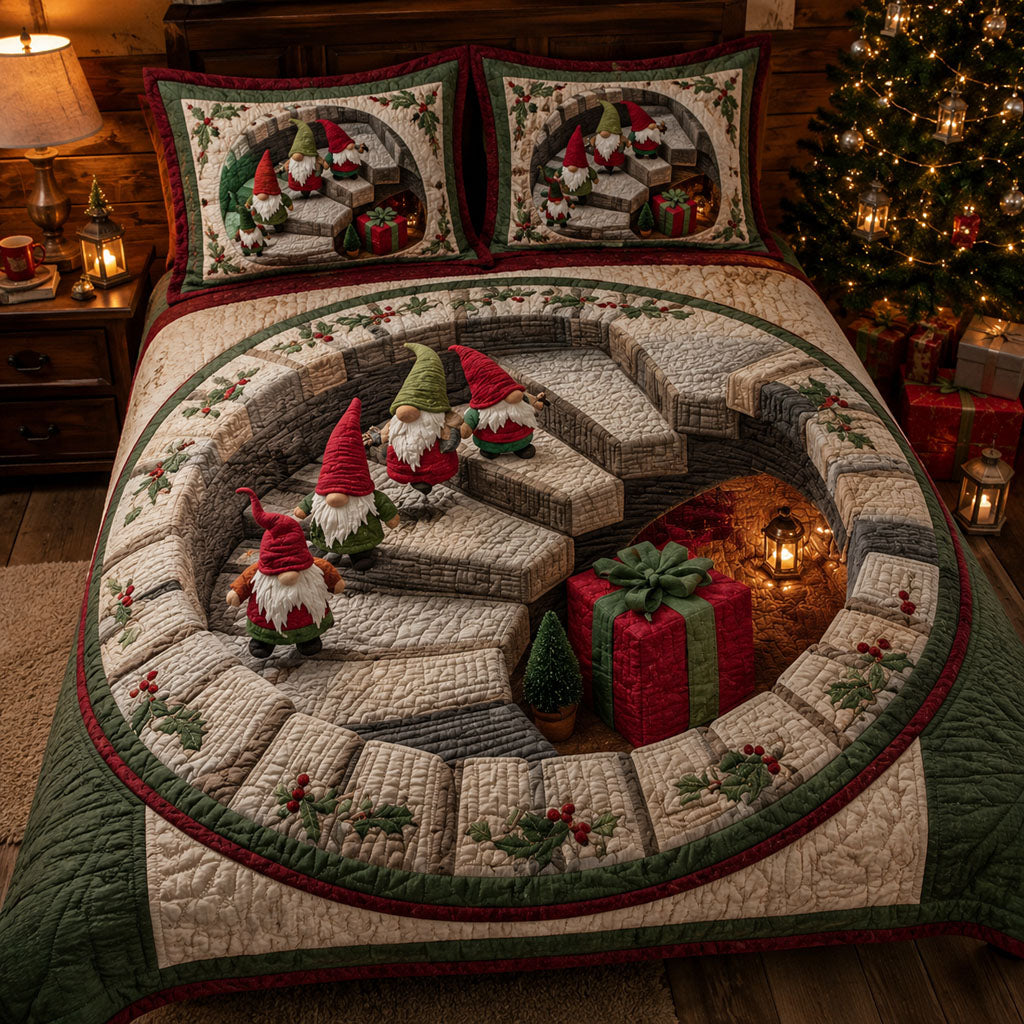 Stairway to Christmas Joy 3-Piece Quilted Bedding Set SN0PT425