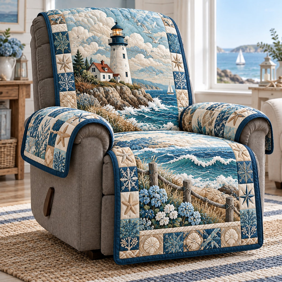 Starfish Coast Lighthouse Quilted Sofa Cover SN0TV918