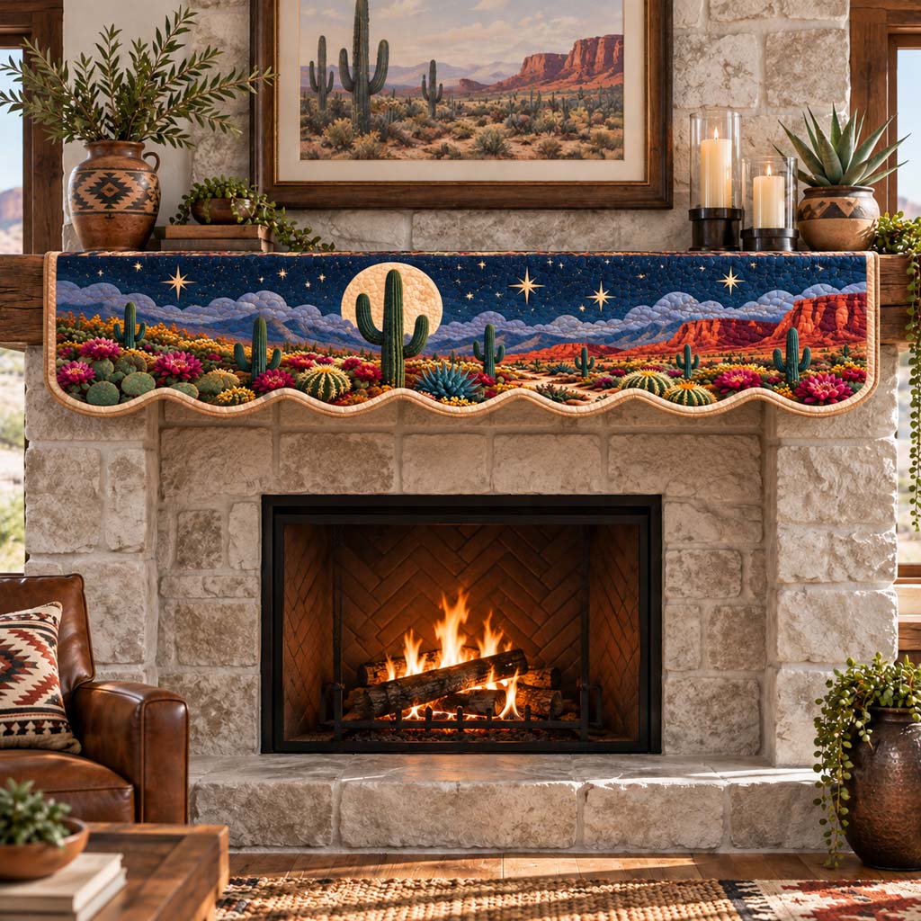 Starry Night Cactus Quilted Mantel Scarf SN0HH0979
