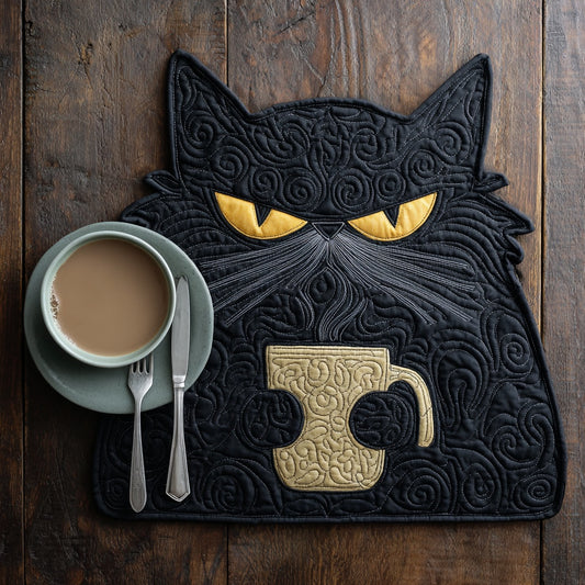 Steaming Coffee Cat Custom Shape Quilted Placemat NCU0LV048