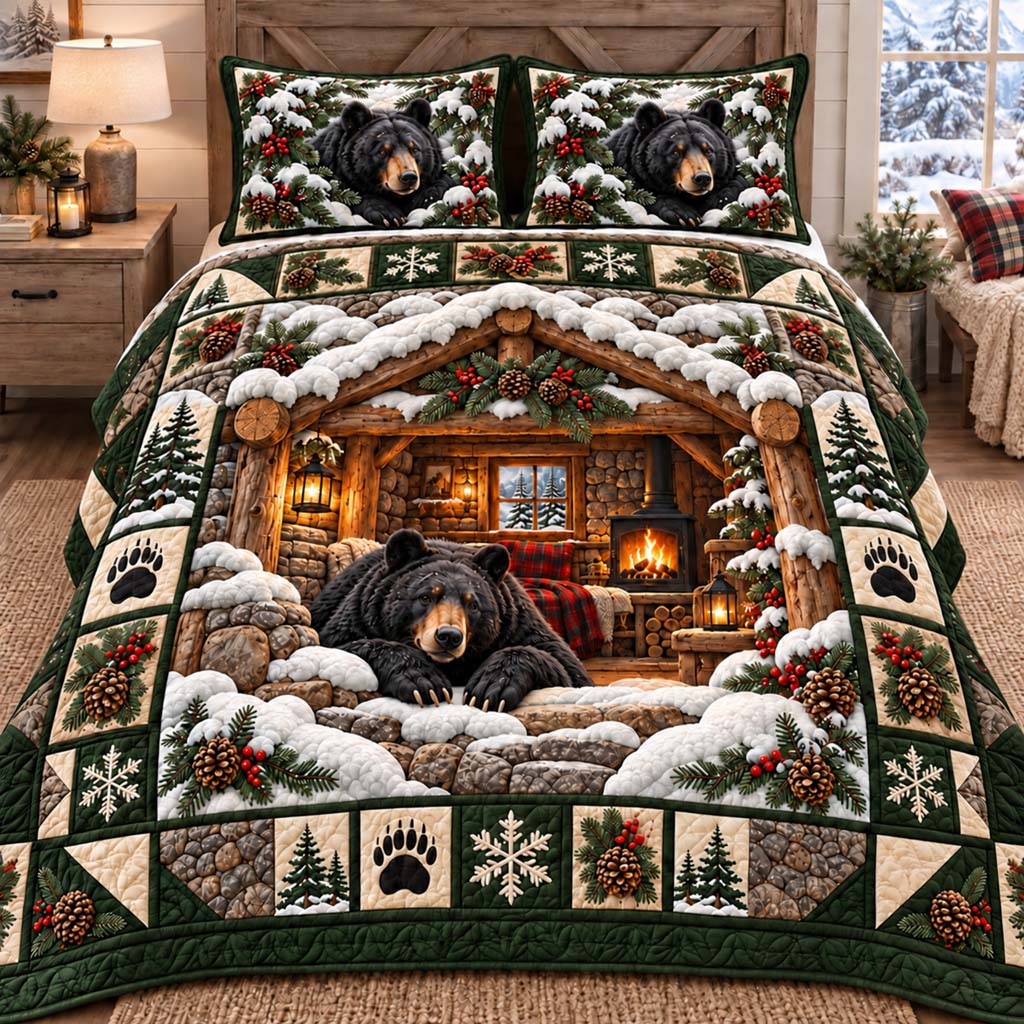 Stone Cabin Bear 3-Piece Quilted Bedding Set SN0HH1004
