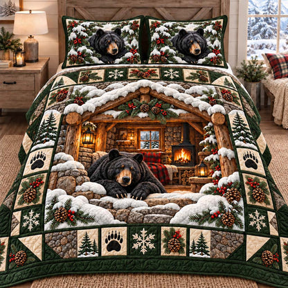 Stone Cabin Bear 3-Piece Quilted Bedding Set SN0HH1004