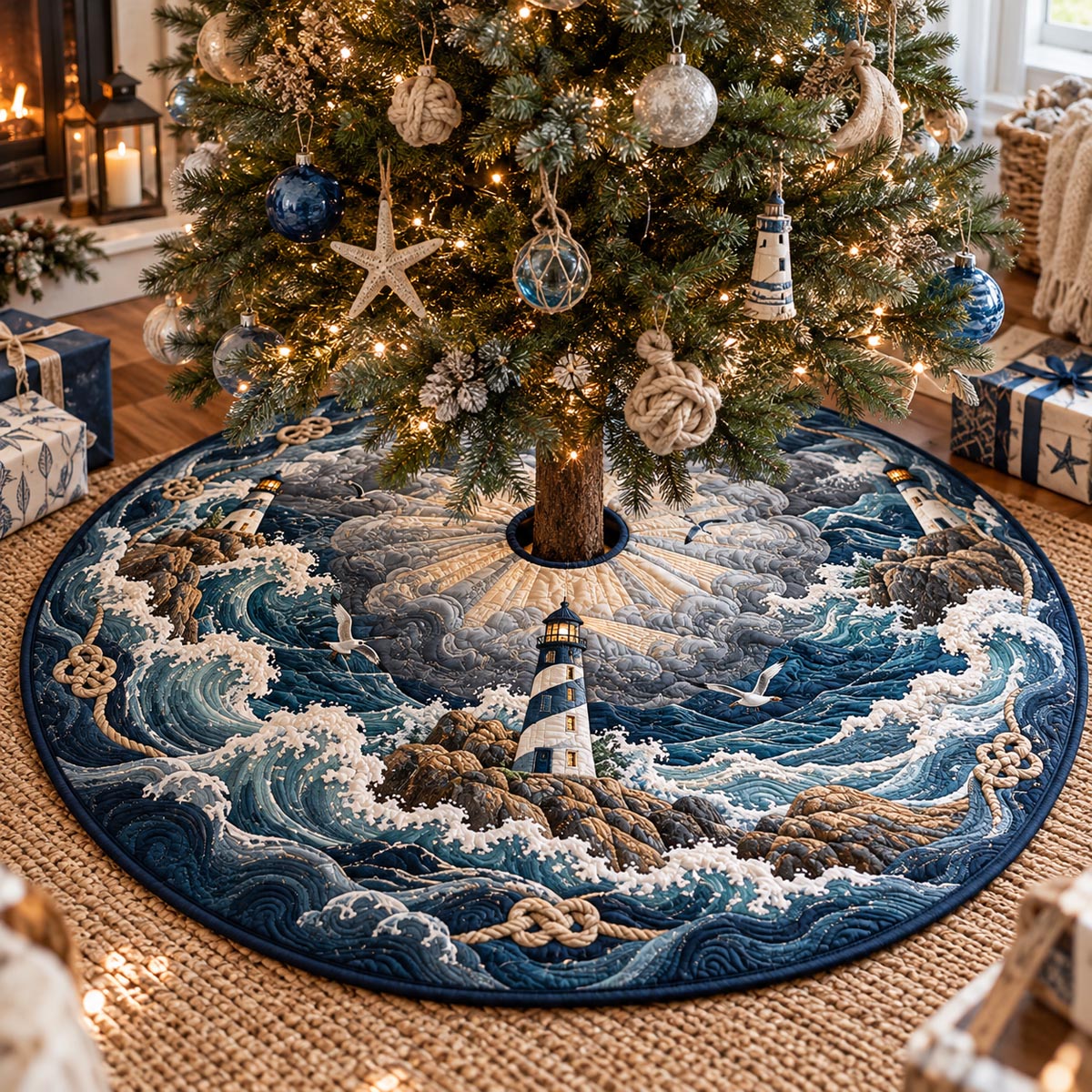 Stormy Sea Beacon Christmas Quilted Tree Skirt SN0DV1186