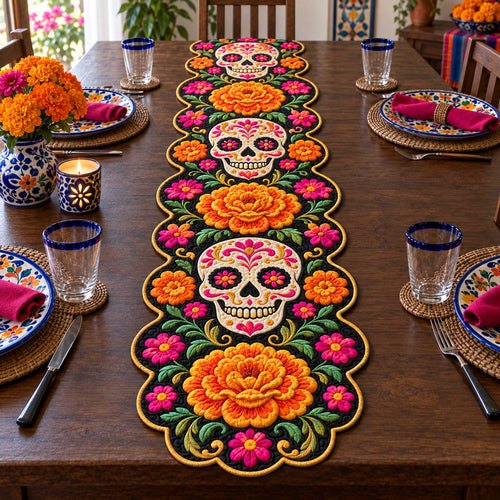 Sugar Skull Custom Shape Quilted Table Runner SN0TD702