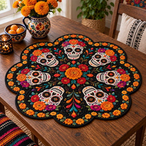Sugar Skull Custom Shape Quilted Table Topper SN0TD672