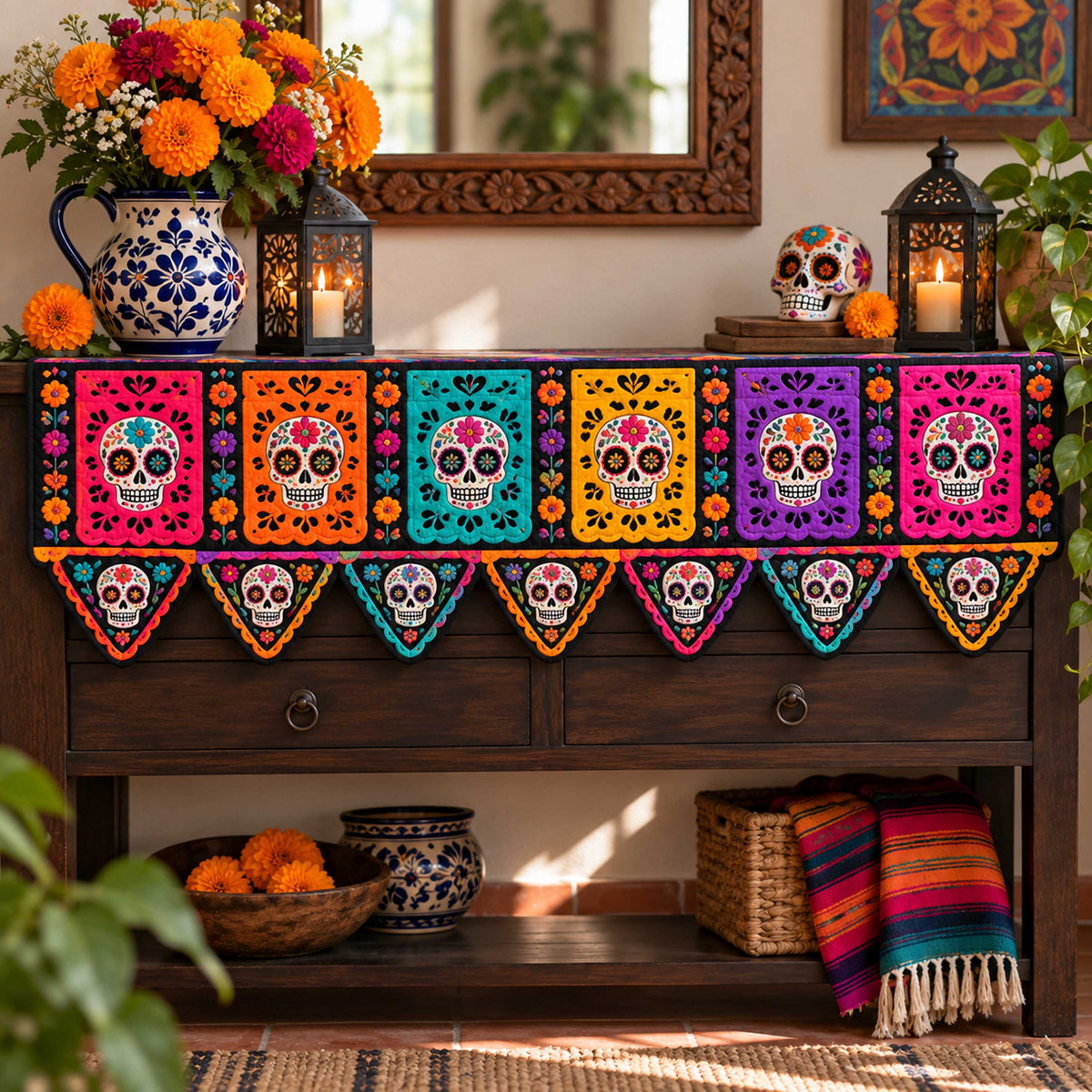 Sugar Skull Quilted Mantel Scarf SN0TD687